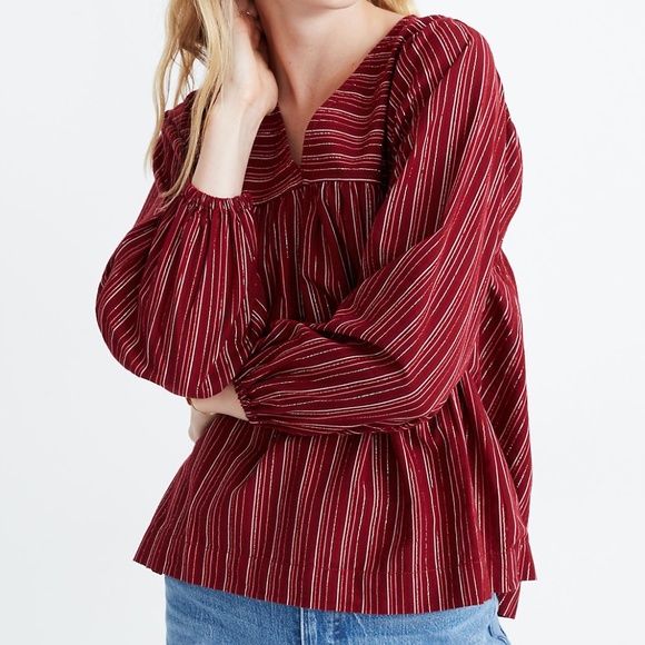 Madewell Tops - NWT Madewell Swingy Peasant Top in Metallic Stripe Size Medium